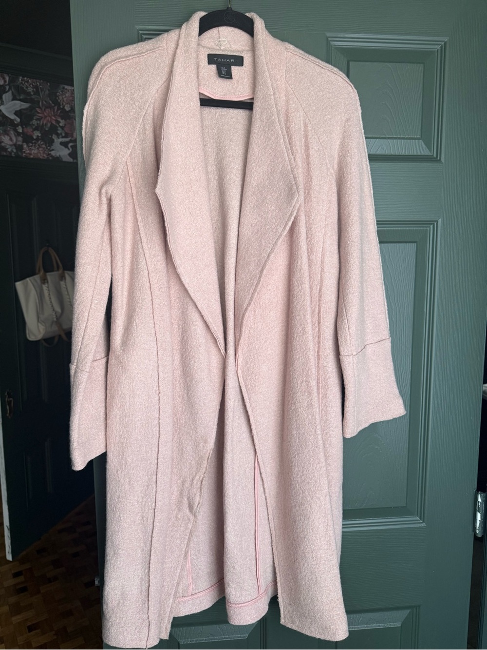 Tahari baby pink Open-Front Long Trench Coat